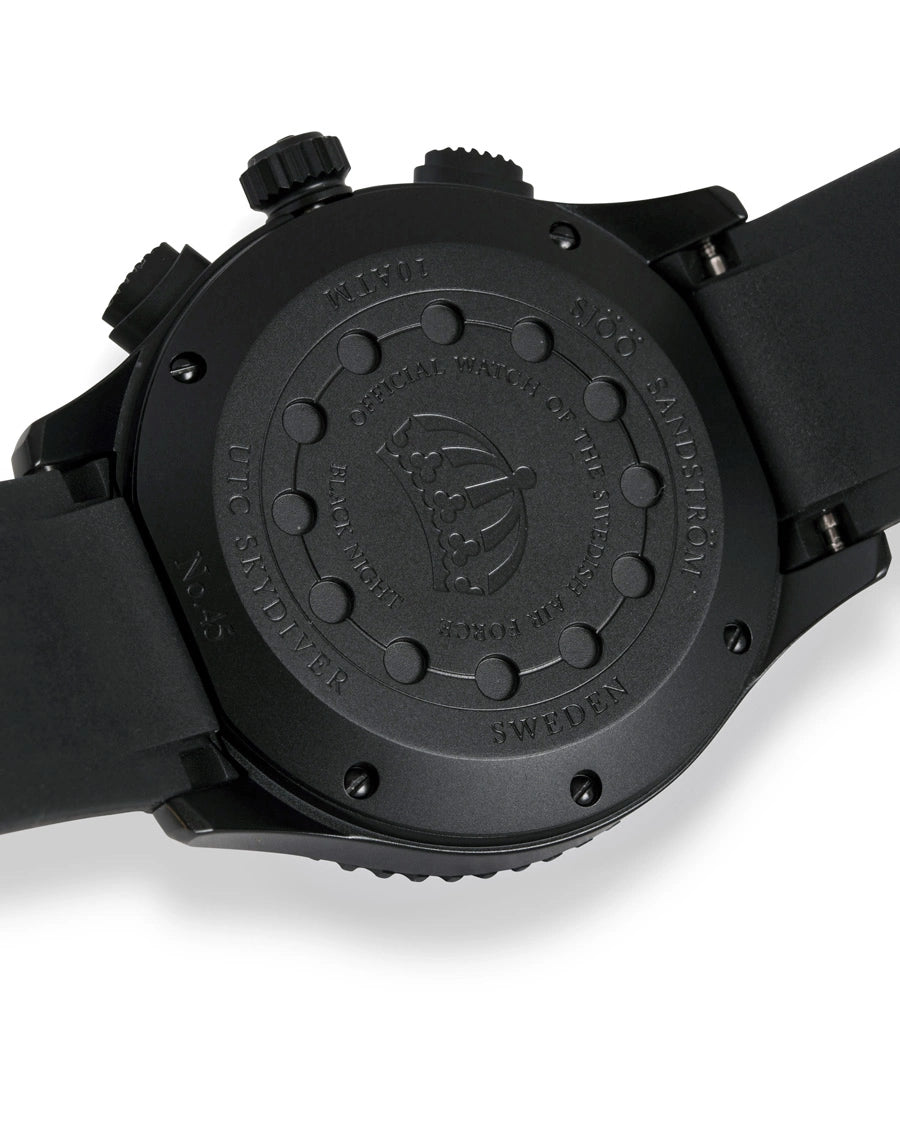Sjoo Sandstrom UTC Skydiver Black Night/ Black Rubber - 44.2mm 020364