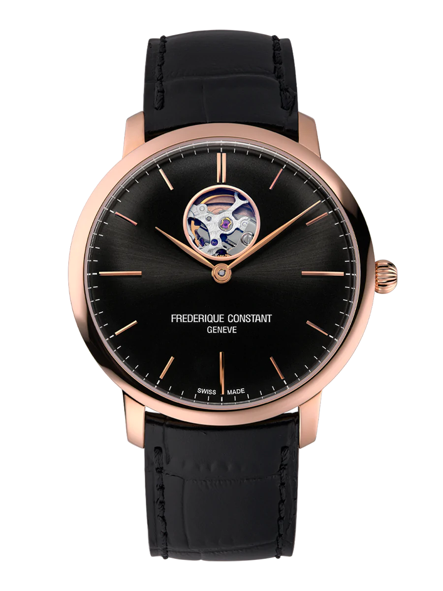 Frederique Constant Slimline Heartbeat Gents Auto R/G S/S Blk Leather WR30 FC-312B4S4