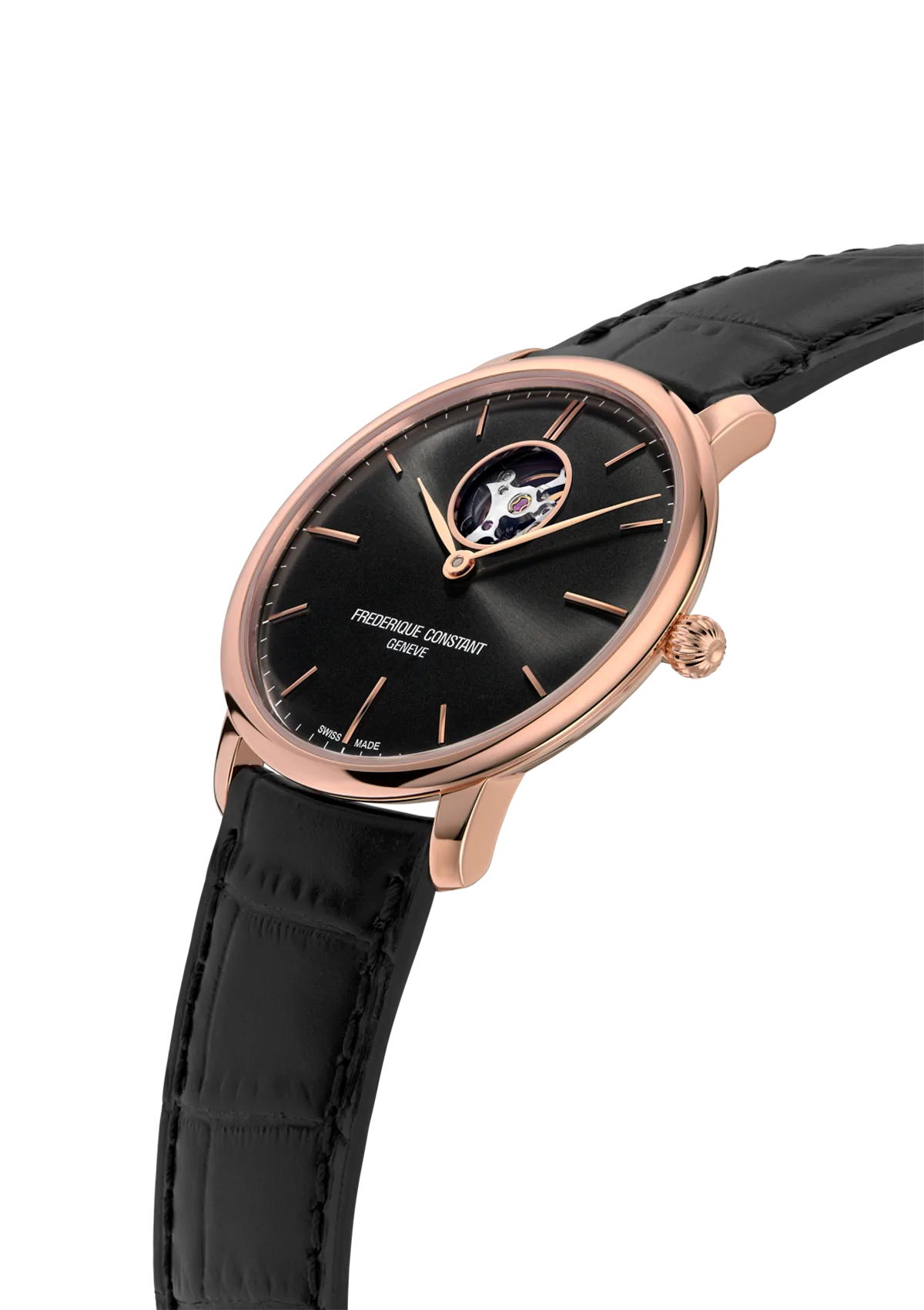 Frederique Constant Slimline Heartbeat Gents Auto R/G S/S Blk Leather WR30 FC-312B4S4