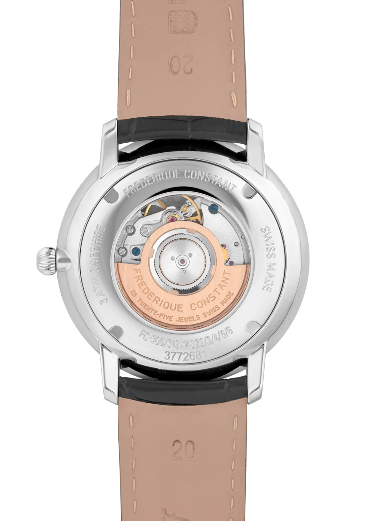 Frederique Constant Slimline Heartbeat Gents Auto SS Blk Leather WR30 FC-312B4S6