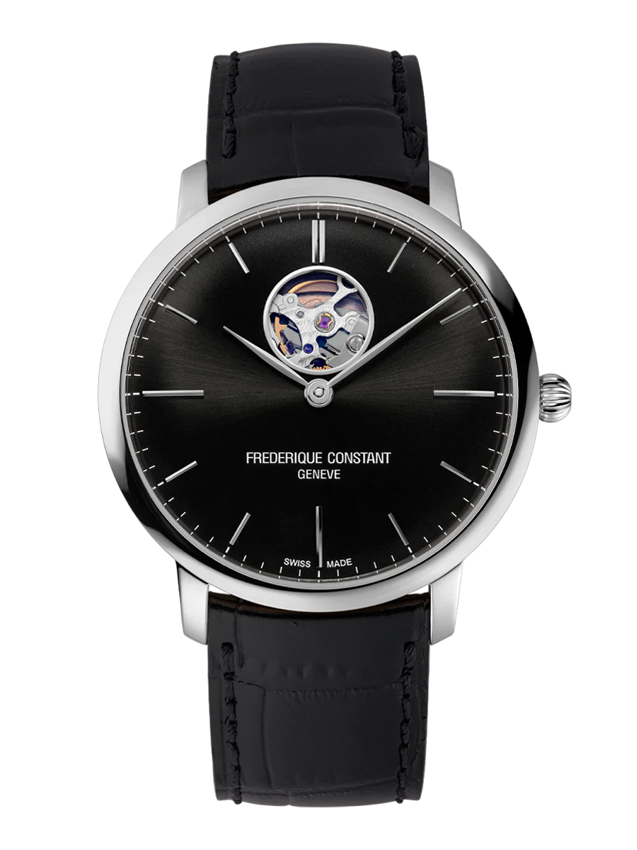 Frederique Constant Slimline Heartbeat Gents Auto SS Blk Leather WR30 FC-312B4S6