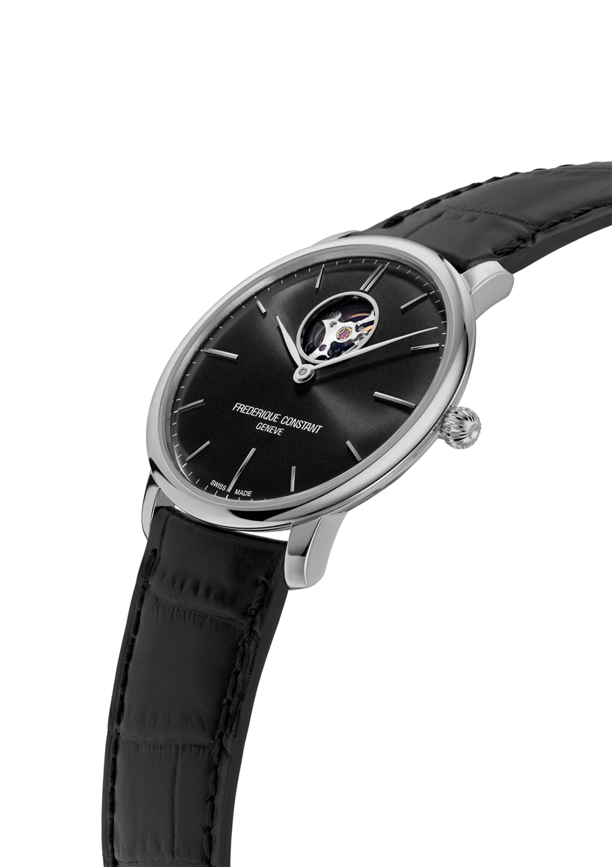Frederique Constant Slimline Heartbeat Gents Auto SS Blk Leather WR30 FC-312B4S6