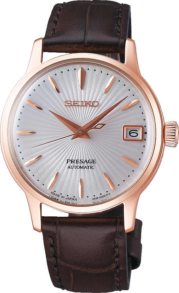 Seiko Presage Lds Auto Rose Gold/White/Brown 50M 33.8mm SRP852J