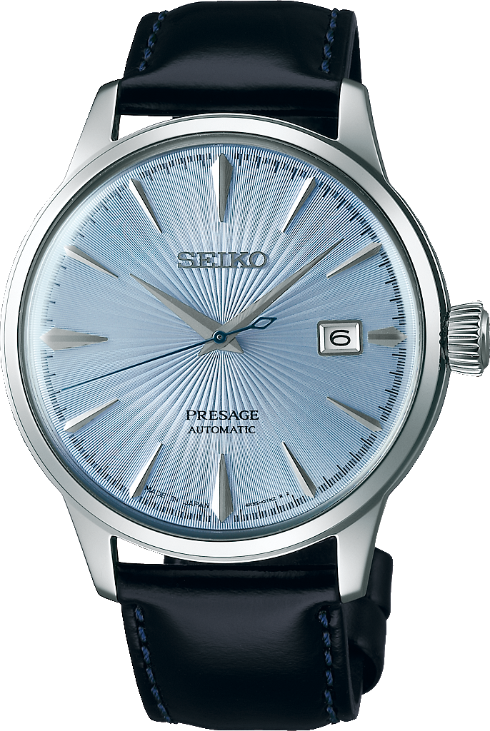 Seiko Presage Mens Auto Cocktail Silver/Blue/Black 50M 40.5mm SRPB43J