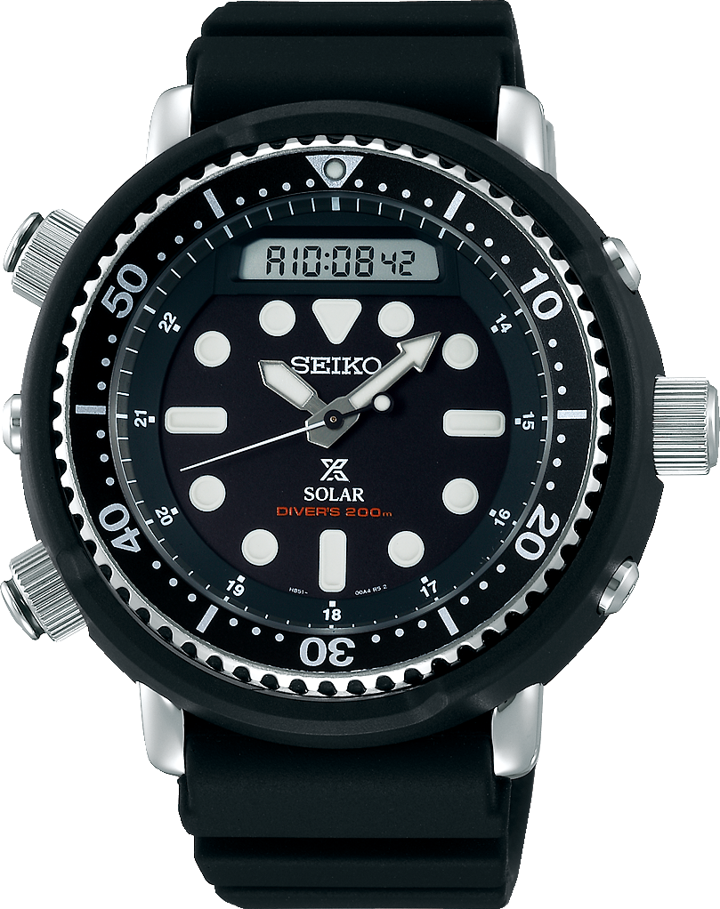 Seiko Prospex Mens Solar Silver/Black D200M 47.8mm SNJ025P