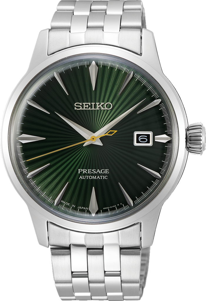 Seiko Presage Mens Auto Silver/Green 50M 40.5mm SRPE15J