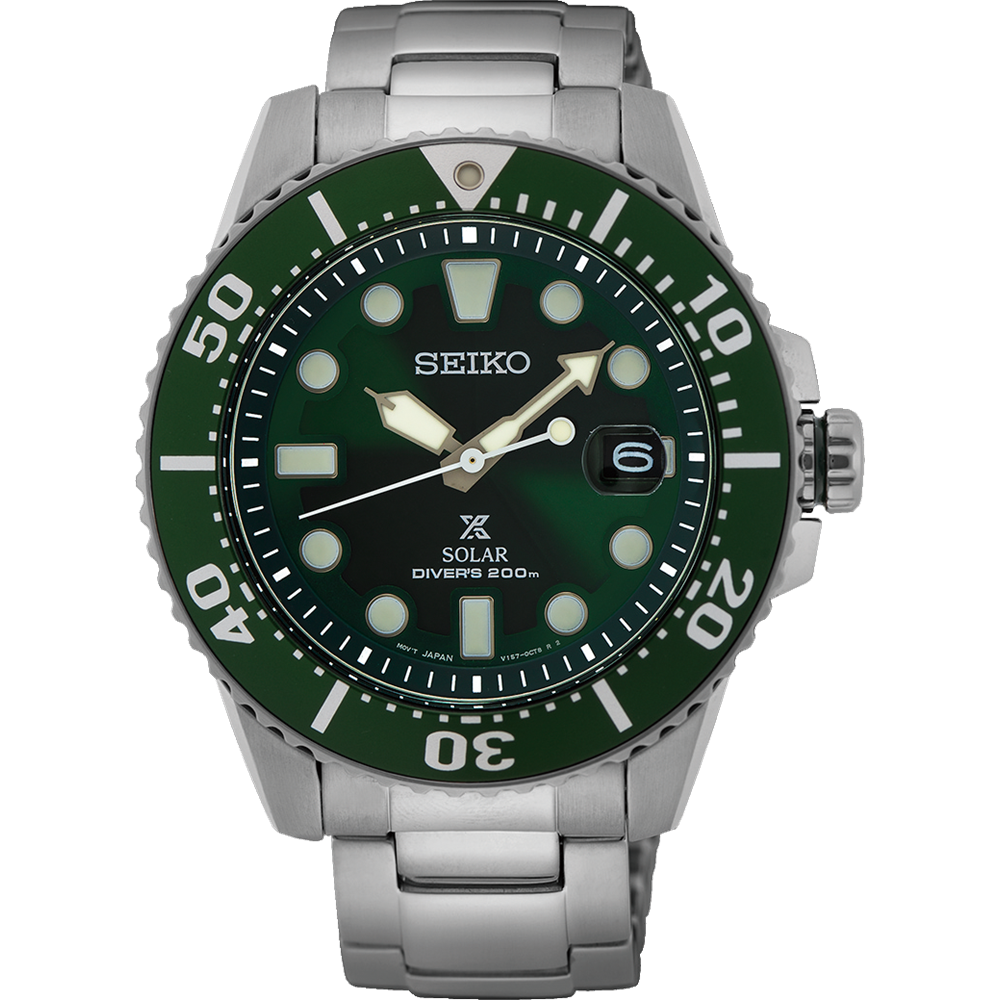 Seiko Prospex Mens Solar Divers Silver/Green D200M 43.5mm SNE579P