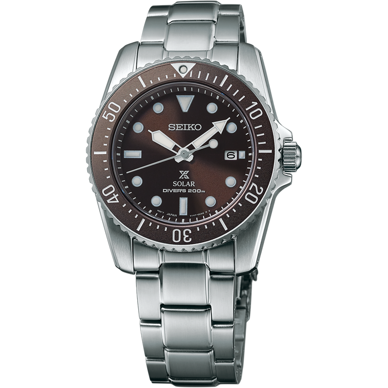 Seiko Prospex Mens Solar Divers Silver/Brown D200M 38.5mm SNE571P