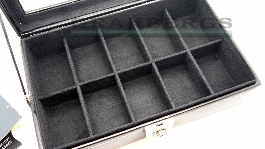 Friedrich Lederwaren 26105-2 London Black Leather 10pc Watch Case