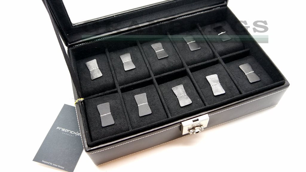 Friedrich Lederwaren 26105-2 London Black Leather 10pc Watch Case