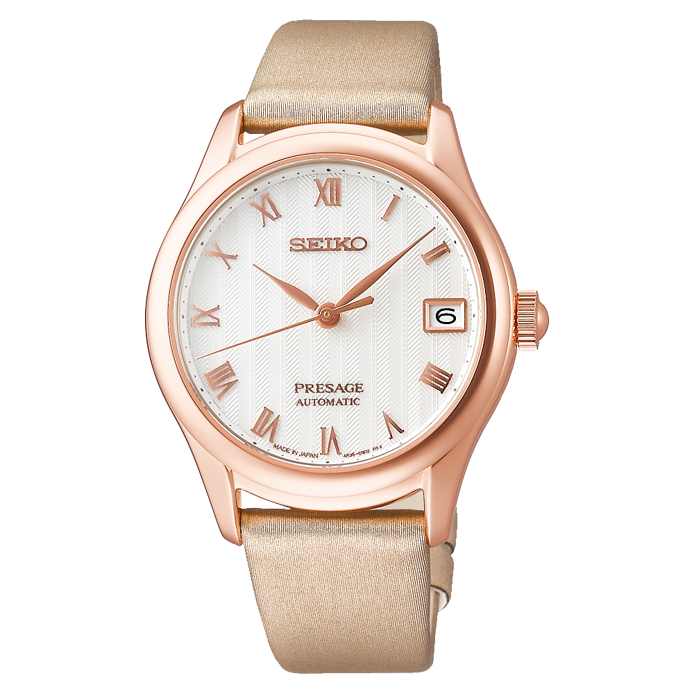 Seiko Presage Lds Auto Rose Gold/White/Beige W/R 34.3mm SRPF50J