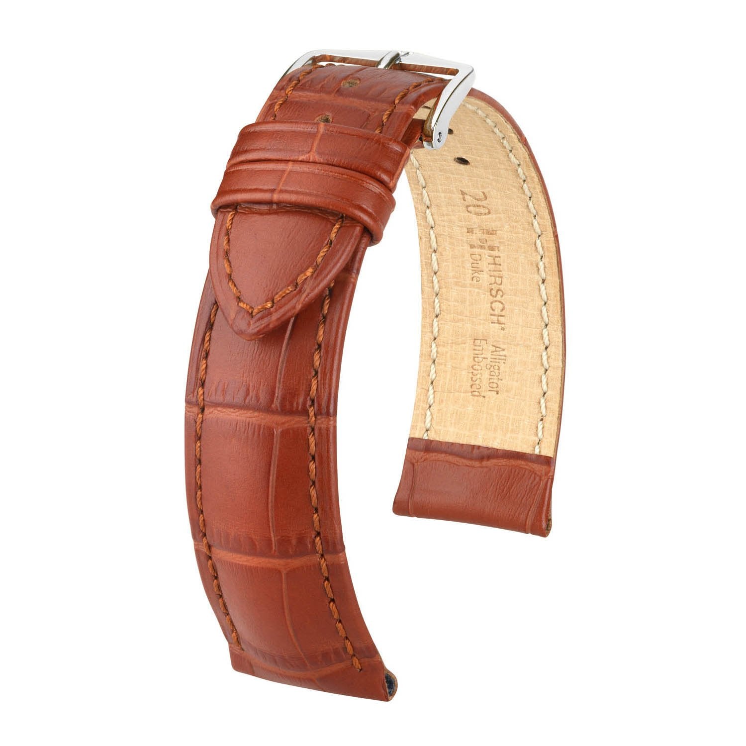 Hirsch Duke Golden Brown Alligator Embossed Leather Watch Band