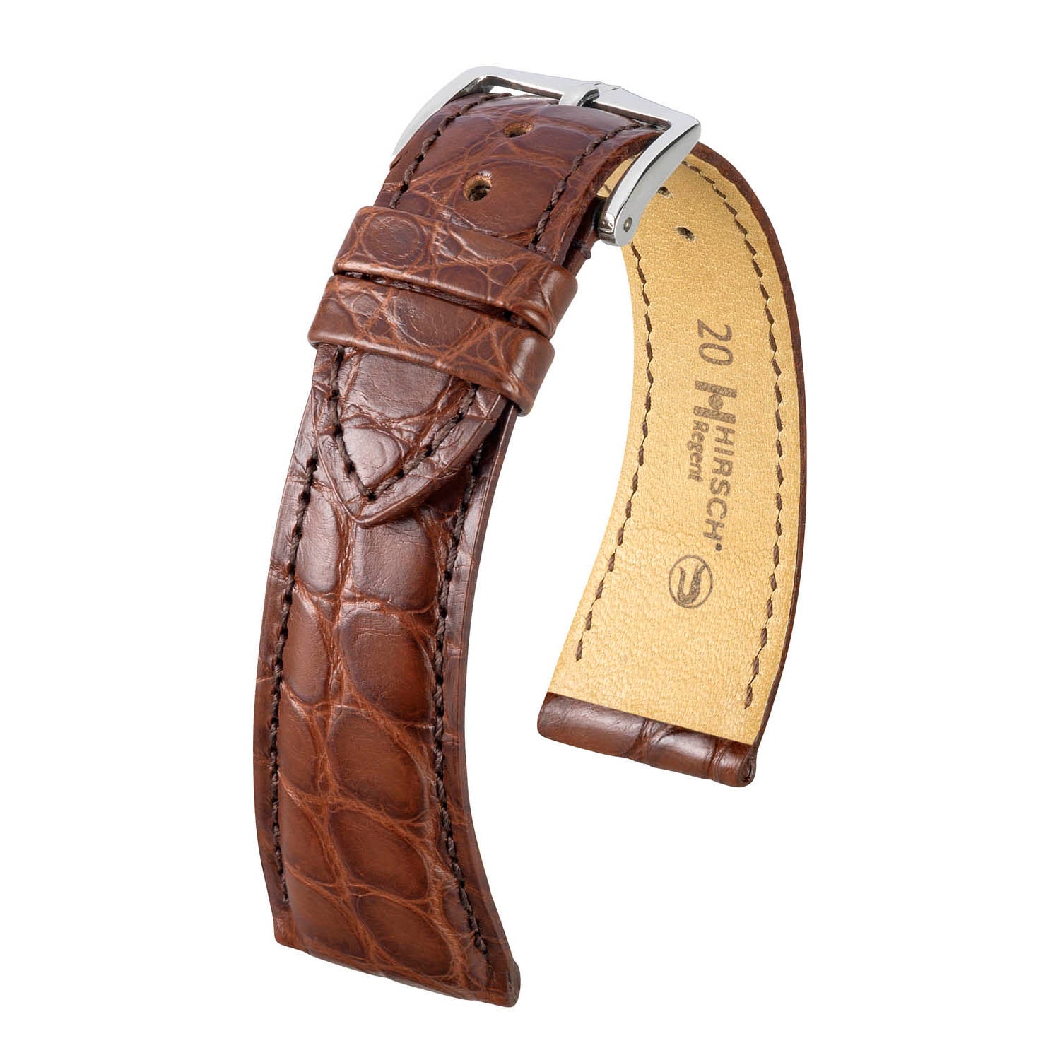 Hirsch Genuine Regent Brown Matt Genuine Alligator Leather Watch Band