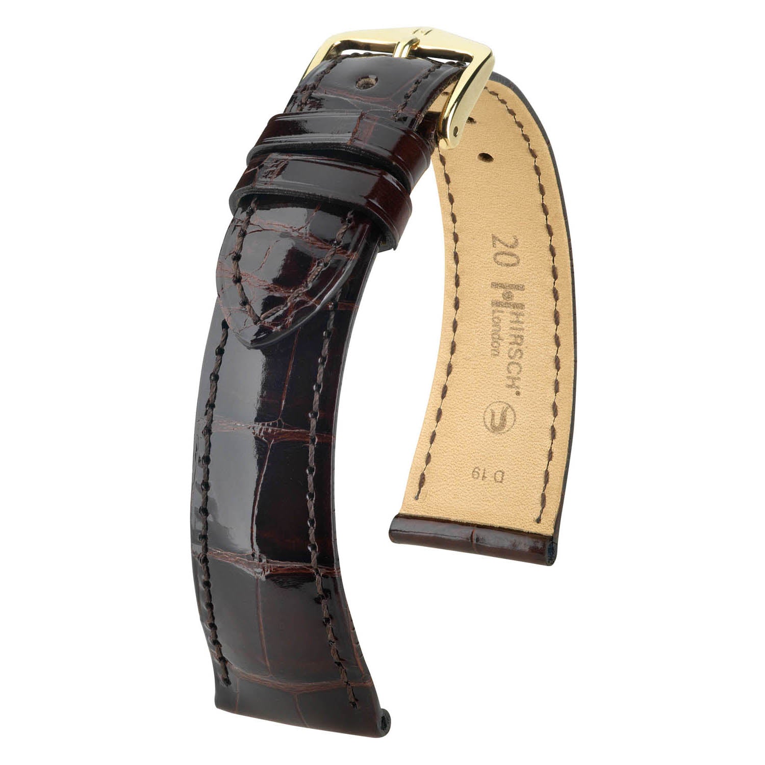 Hirsch Genuine London Brown Shiny Genuine Alligator Leather Watch Band