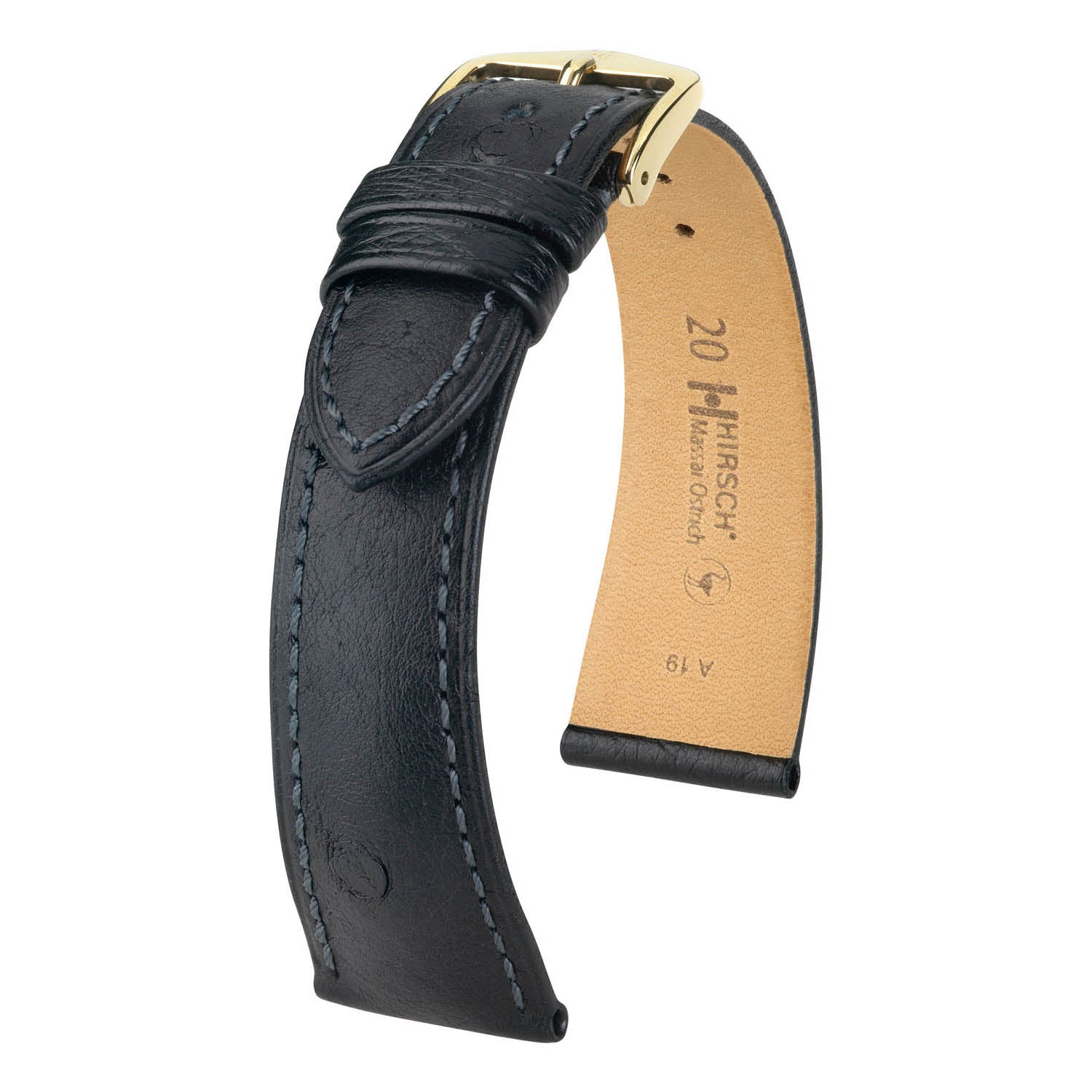Hirsch Massai Ostrich Black Leather Watch Band