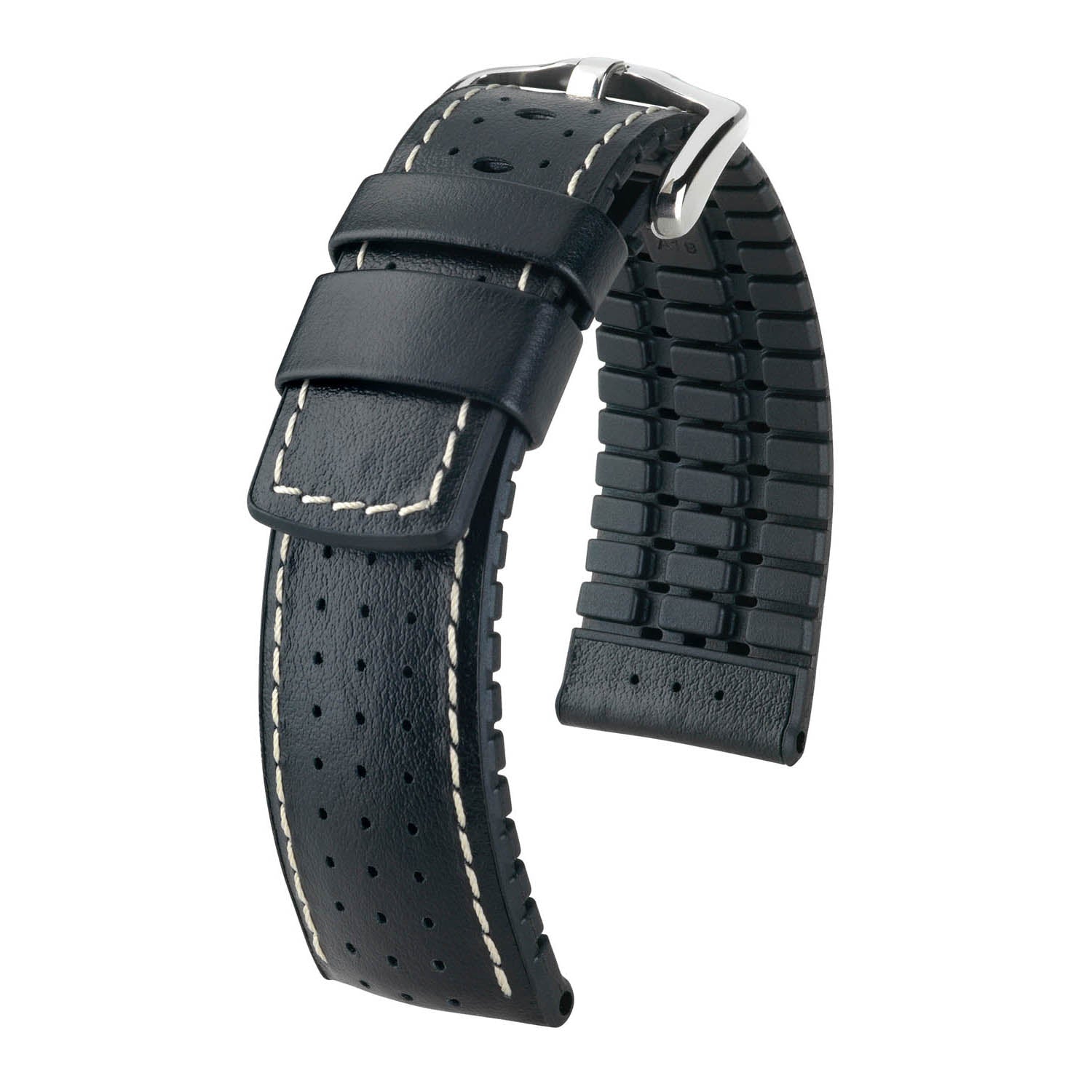 Hirsch Tiger Black/Black Perforated Leather Watch Band