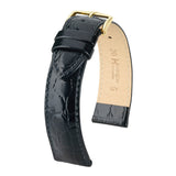 Hirsch Crocograin Black Crocodile Embossed Leather Watch Band