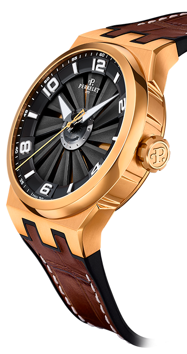 Perrelet Turbine XL Vegas Gold Dial Black Rubber Automatic Men's Watch  A4053-1 0794504183849 - Watches, Turbine Xl - Jomashop